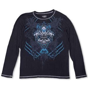 Y2K Vintage Long Sleeve Waffle Knit Henley T-shirt | No Boundaries Size‎ Large